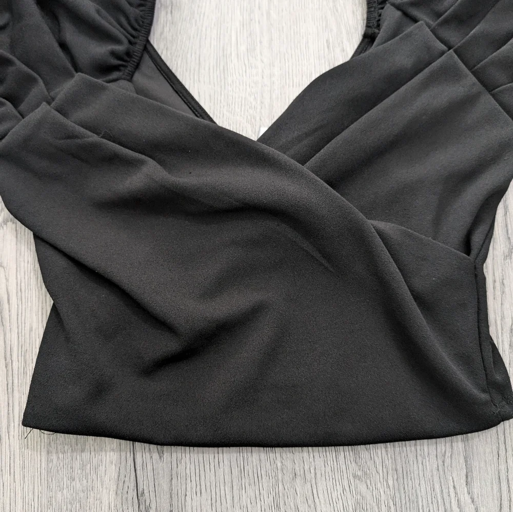 Revamped Black Sweetheart Crop Top Puff Sleeve Goth Pin Up Retro Size M - Picture 4 of 9